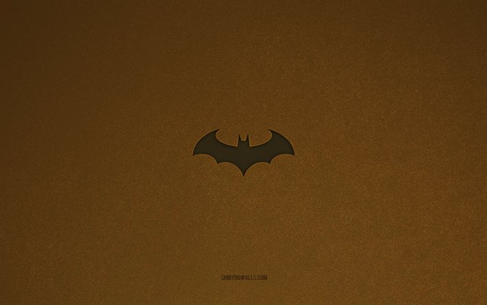 batman-logo, 4k, spielelogos, batman-emblem, braune steinstruktur, batman, spielemarken, batman-schild, brauner steinhintergrund