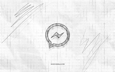 Facebook Messenger sketch logo, 4K, checkered paper background, Facebook Messenger black logo, social networks, logo sketches, Facebook Messenger logo, pencil drawing, Facebook Messenger