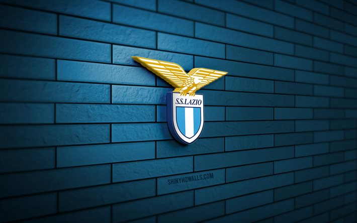ss lazio 3d-logo, 4k, blaue ziegelwand, serie a, fußball, italienischer fußballverein, ss lazio-logo, ss lazio-emblem, ss lazio, sportlogo, lazio fc
