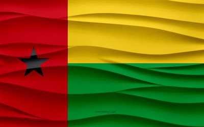 4k, bandeira da guiné-bissau, 3d ondas de gesso de fundo, guiné-bissau bandeira, 3d textura de ondas, guiné-bissau símbolos nacionais, dia da guiné-bissau, países africanos, 3d guiné-bissau bandeira, guiné-bissau, áfrica