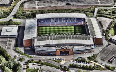 DW Stadium, top view, aerial view, english football stadium, Wigan Athletic stadium, sports arena, football, Robin Park, Wigan, England, Wigan Athletic FC
