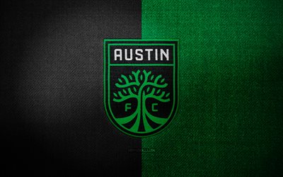 Austin FC badge, 4k, green black fabric background, MLS, Austin FC logo, Austin FC emblem, sports logo, Austin FC flag, american soccer team, FC Austin, soccer, football, Austin FC