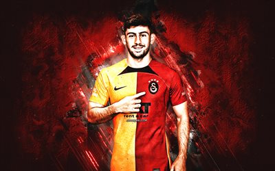 Yusuf Demir, Galatasaray, Austrian footballer, burgundy stone background, Turkey, football