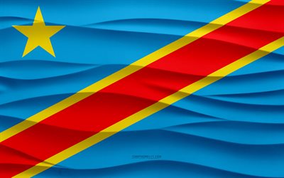 4k, demokratik kongo cumhuriyeti bayrağı, 3d dalgalar arka plan sıva, demokratik kongo cumhuriyeti ulusal sembolleri, afrika ülkeleri, kongo demokratik cumhuriyeti, afrika