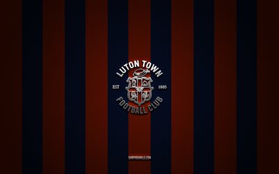 logotipo de luton town fc, club de fútbol inglés, campeonato efl, fondo de carbono azul naranja, emblema de luton town fc, fútbol, luton town fc, inglaterra, logotipo de metal plateado de luton town fc