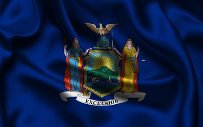 ニューヨークの旗, 4k, アメリカの州, サテンフラグ, ニューヨークの日, 波状のサテンの旗, ニューヨーク州, 米国の州, アメリカ合衆国, ニューヨーク