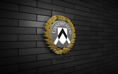 udinese logotipo 3d, 4k, preto brickwall, serie a, futebol, clube de futebol italiano, udinese logotipo, udinese emblema, udinese calcio, logotipo esportivo, udinese fc