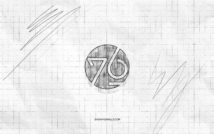 system76 sketch logo, 4k, papel quadriculado de fundo, linux, system76 logo preto, marcas, system76 linux, esboços de logotipos, system76 logo, desenho a lápis, system76