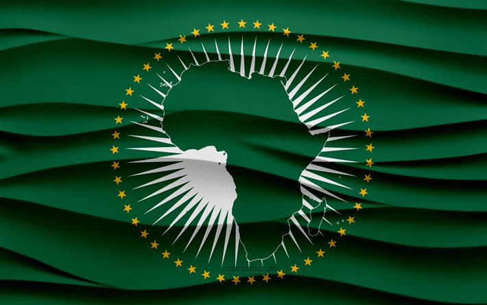 4k, Flag of African Union, 3d waves plaster background, African Union flag, 3d waves texture, international organizations, African countries, 3d African Union flag, African Union, Africa