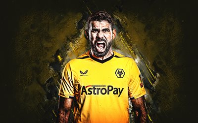 Diego Costa, Wolverhampton Wanderers FC, Spanish Football Player, Wolves, Yellow Stone Background, Portrait, Premier League, England, Football