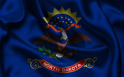 علم داكوتا الشمالية, 4k, الولايات الأمريكية, أعلام الساتان, يوم نورث داكوتا, أعلام الساتان المتموجة, ولاية داكوتا الشمالية, الولايات المتحدة, الولايات المتحدة الأمريكية, شمال داكوتا