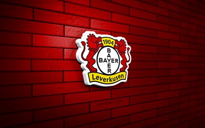 Bayer 04 Leverkusen 3D logo, 4K, red brickwall, Bundesliga, soccer, german football club, Bayer 04 Leverkusen logo, Bayer 04 Leverkusen emblem, football, Bayer Leverkusen, sports logo, Bayer 04 Leverkusen FC