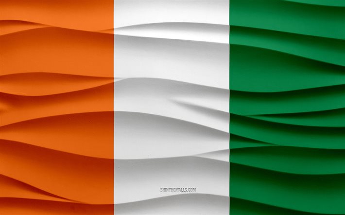 4k, Flag of Ivory Coast, 3d waves plaster background, Ivory Coast flag, 3d waves texture, Ivory Coast national symbols, Day of Ivory Coast, African countries, 3d Ivory Coast flag, Ivory Coast, Africa, Cote dIvoire flag