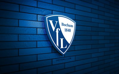 vfl 보훔 3d 로고, 4k, 파란색 벽돌 벽, 분데스리가, 축구, 독일 축구 클럽, vfl 보훔 로고, vfl 보훔 엠블럼, vfl 보훔, 스포츠 로고, 보훔 fc