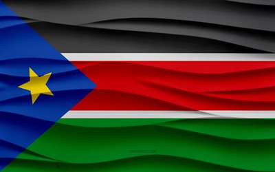 4k, bandeira do sudão do sul, 3d ondas de gesso de fundo, 3d textura de ondas, símbolos nacionais do sudão do sul, dia do sudão do sul, países africanos, 3d bandeira do sudão do sul, sudão do sul, áfrica