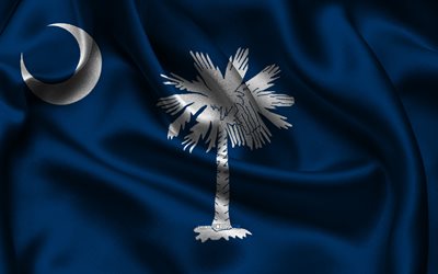 South Carolina flag, 4K, american states, satin flags, flag of South Carolina, Day of South Carolina, wavy satin flags, State of South Carolina, US States, USA, South Carolina