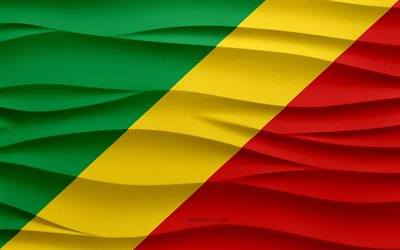 4k, Flag of the Republic of the Congo, 3d waves plaster background, Republic of the Congo flag, 3d waves texture, Republic of the Congo national symbols, African countries, 3d Republic of the Congo flag, Republic of the Congo, Africa