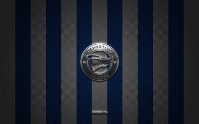 deportivo alaves logo, ispanyol futbol kulübü, segunda, mavi beyaz karbon arka plan, deportivo alaves amblemi, futbol, deportivo alaves, ispanya