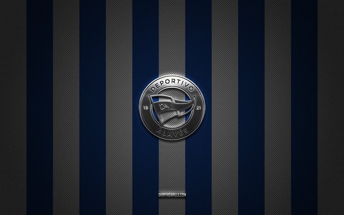 logo deportivo alaves, club de football espagnol, segunda, fond bleu carbone blanc, emblème deportivo alaves, football, deportivo alaves, espagne