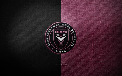 Inter Miami badge, 4k, black pink fabric background, MLS, Inter Miami logo, Inter Miami emblem, sports logo, Inter Miami flag, american soccer team, Inter Miami, soccer, football, Inter Miami FC