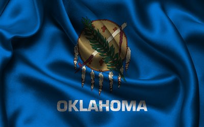 bandeira de oklahoma, 4k, estados americanos, cetim bandeiras, dia de oklahoma, ondulado cetim bandeiras, estado de oklahoma, estados dos eua, eua, oklahoma