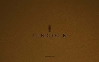 リンカーンのロゴ, 4k, 車のロゴ, リンカーンの紋章, 茶色の石のテクスチャ, リンカーン, 人気の車のブランド, リンカーンサイン, 茶色の石の背景