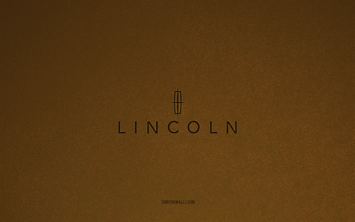 リンカーンのロゴ, 4k, 車のロゴ, リンカーンの紋章, 茶色の石のテクスチャ, リンカーン, 人気の車のブランド, リンカーンサイン, 茶色の石の背景