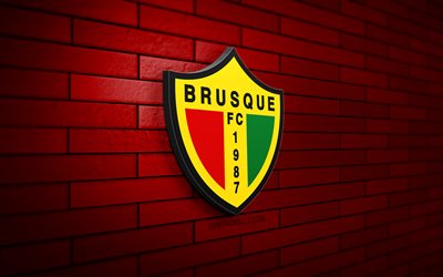 brusque fc 3d-logo, 4k, rote ziegelwand, brasilianische serie b, fußball, brasilianischer fußballverein, brusque fc-logo, brusque fc-emblem, brusque sc, sportlogo, brusque fc