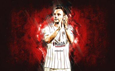 ivan rakitic, sevilla fc, futbolista croata, centrocampista, retrato, fondo de piedra roja, la liga, españa, fútbol