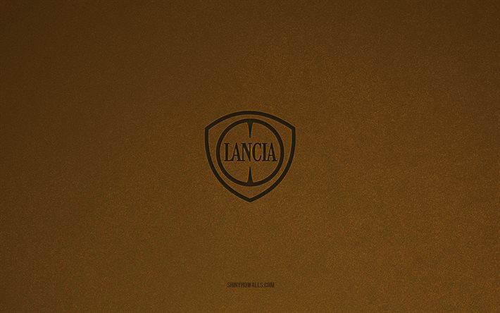 lancia-logo, 4k, autologos, lancia-emblem, braune steinstruktur, lancia, beliebte automarken, lancia-schild, brauner steinhintergrund