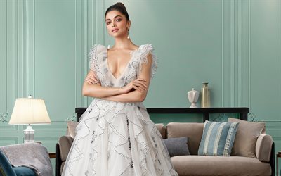 deepika padukone, indische schauspielerin, weißes luxus-abendkleid, fotoshooting, indisches model, indischer star, bollywood