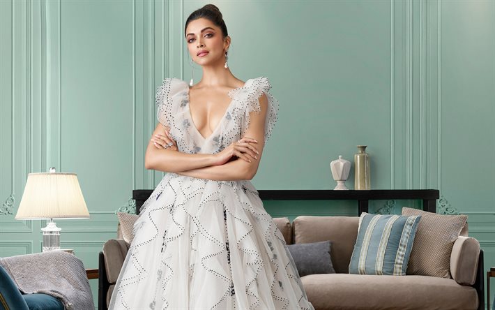 Deepika Padukone, Indian actress, luxury white evening dress, photoshoot, Indian fashion model, Indian star, Bollywood