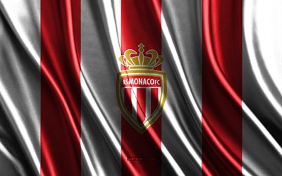 AS Monaco logo, Ligue 1, red white silk texture, AS Monaco flag, French football team, AS Monaco, football, silk flag, AS Monaco emblem, France, AS Monaco badge