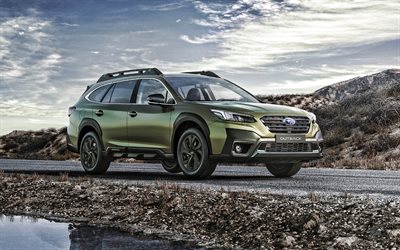 2021, Subaru Outback Exclusive Cross, 4k, front view, exterior, crossover, green Subaru Outback, Japanese cars, Subaru
