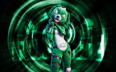 Clover Team Leader, 4k, green abstract background, Fortnite, abstract rays, Clover Team Leader Skin, Fortnite Clover Team Leader Skin, Fortnite characters, Clover Team Leader Fortnite