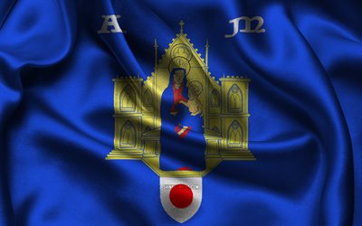 モンペリエの旗, 4k, フランスの都市, サテンフラグ, モンペリエの日, 波状のサテンの旗, モンペリエ, フランス