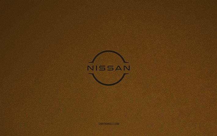 logo nissan, 4k, logos de voitures, emblème nissan, texture de pierre brune, nissan, marques de voitures populaires, signe nissan, fond de pierre brune
