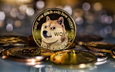 4k, dogecoin, la crypto-monnaie, la pièce d'or dogecoin, la monnaie électronique, le signe dogecoin, la finance, le logo dogecoin