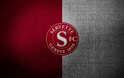 Servette FC badge, 4k, purple white fabric background, Swiss Super League, Servette FC logo, Servette FC emblem, sports logo, swiss football club, soccer, football, Servette FC