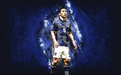 wataru endo, equipo nacional de fútbol de japón, fondo de piedra azul, jugador de fútbol japonés, apoyador, japón, fútbol
