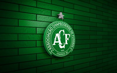 chapecoense sc 3d-logo, 4k, grüne ziegelwand, brasilianische serie b, fußball, brasilianischer fußballverein, chapecoense sc-logo, chapecoense sc-emblem, chapecoense sc, sportlogo, chapecoense fc