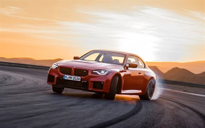 2023, BMW M2, front view, exterior, red coupe, sunset, red BMW M2, drift, Herman Tsars, BMW M2 drift, BMW