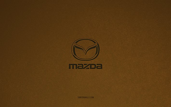 mazda-logo, 4k, autologos, mazda-emblem, braune steinstruktur, mazda, beliebte automarken, mazda-schild, brauner steinhintergrund