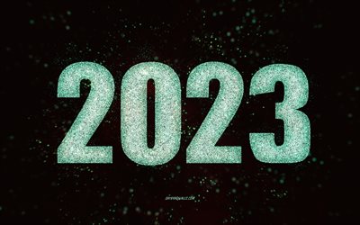 plano de fundo turquesa 2023, 4k, feliz ano novo 2023, arte com glitter, fundo de brilho turquesa 2023, conceitos de 2023, 2023 feliz ano novo, luzes turquesas, modelo turquesa de 2023