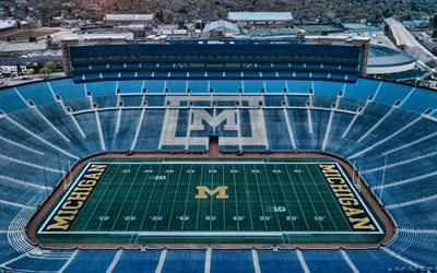 4k, Michigan Stadium, aerial view, The Big House, American football stadium, Michigan Wolverines stadium, NCAA, University of Michigan, Ann Arbor, Michigan, American football, Michigan Wolverines, USA