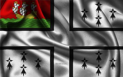 ナントの旗, 4k, フランスの都市, サテンフラグ, ナントの日, 波状のサテンの旗, ナント, フランス