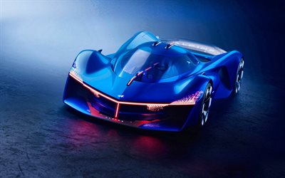 4k, alpine alpenglow concept, 2022, vista de frente, exterior, hypercar, azul alpine alpenglow, supercars de lujo, alpine