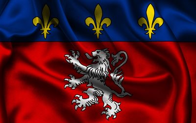 bandera de lyon, 4k, ciudades francesas, banderas satinadas, día de lyon, banderas onduladas de satén, ciudades de francia, lyon, francia