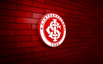 sc internacional 3d-logo, 4k, rote ziegelwand, brasilianische serie a, fußball, brasilianischer fußballverein, sc internacional-logo, sc internacional-emblem, sc internacional, sportlogo, internacional fc