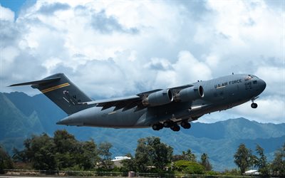 boeing c-17 globemaster iii, us air force, aereo da trasporto militare americano, c-17, aereo da trasporto, boeing